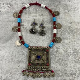 104 Afghani Tribal Necklace And Earrings (Jingles)