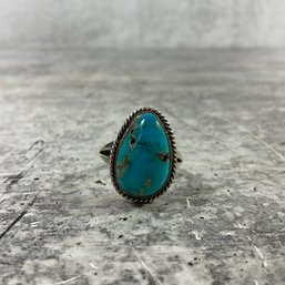 110 Sterling Silver Teardrop Shaped Turquoise Ring Size 6.75