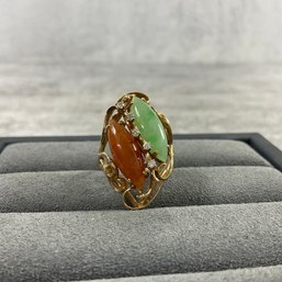 113 14k Gold Jade, Carnelian, And Moissanite Stone Ring Size 5.75