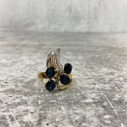 114 14k Gold Dark Sapphire And Diamond Chips Ring Size 6.5