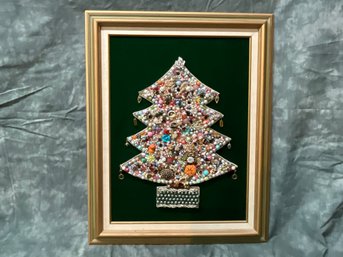 086 1960's Jeweled And Bedazzled Handmade Christmas Tree Art AS IS