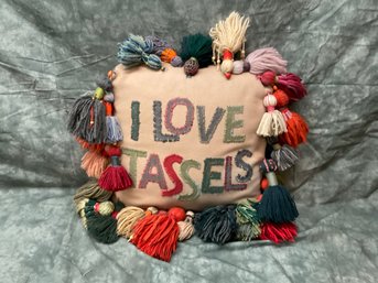 087 Donna Prichard Fiber Artist 'I Love Tassels' Large Decorative Felt Wool Pillow