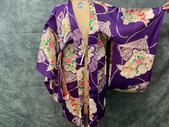 100 Purple Floral Satin Kimono