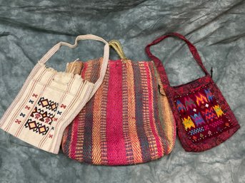 144 Vintage Lot Of Three (3) Woven, Straw, Embroidered Purses/Bags