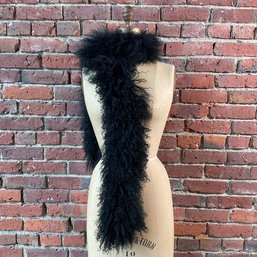 151 Vintage Black Sheepskin Fur Feathered Scarf/Shawl