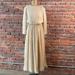 156 Vintage Chanel Silk Tan Long Sleeve Long Women's Dress