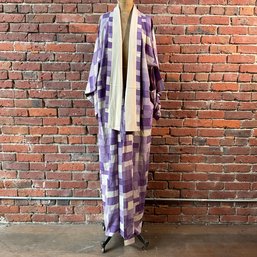 164 Vintage Geometric Purple And White Kimono