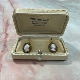 007 Vintage Cameo Gold Earrings By The Gold & Silver Shop Inc. NYC