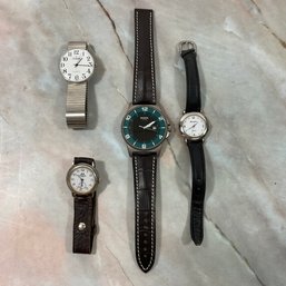 018 Lot Of Four Silver Watches With Leather Bands