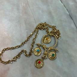 030 Gold Tone Salvtis Roman Goddess Coin Statement Chain Necklace