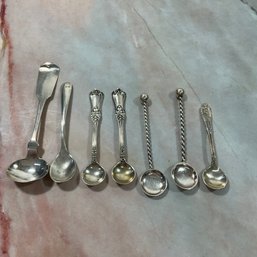 034 Lot Of Seven Sterling Silver Mix Match Salt Spoons