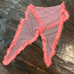 172 Vintage Pink Mesh Ruffle Edge Embroidered Triangle Scarf Shawl