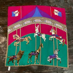 179 Vintage Liz Claiborne Pink And Green Carousel Print Silk Scarf