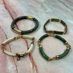 046 Lot Of Four Gold Filled Jade Chinese Bracelets