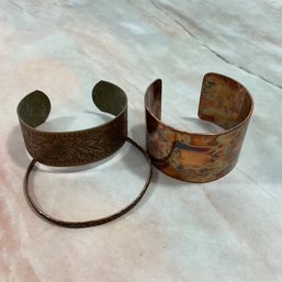 048 Lot Of Three Copper Cuff/Bangle Bracelets