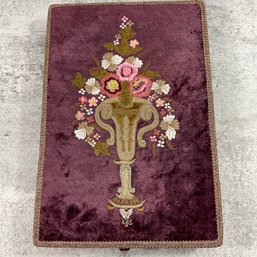 192 Hopeless Romantic Victorian Style Purple Panne Velvet Embroidered Floral Arrangement Jewelry Box