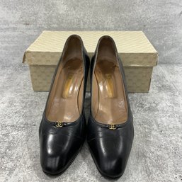 198 Vintage 1985 Gucci Womens Black Leather Heels Size 36.5