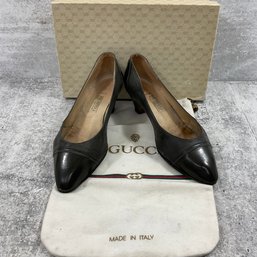 199 Vintage 1985 Gucci Gray/Black Leather Kitten Heels Size 36