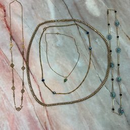 076 Lot Of Five Gold Tone Chain Art And Jade Necklaces