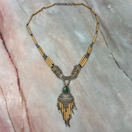088 Vintage Bamboo Ethnic Silver & Turquoise Necklace