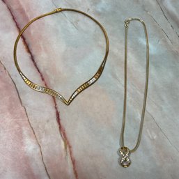 090 Lot Of Two Gold Sterling Silver Chain/Wire Necklaces With Sterling Pendant