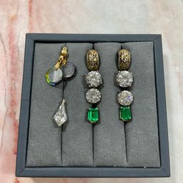 091 Lot Of Five Crystal Stud Earrings, Sterling Small Hoops, & 14k Faux Diamond Pendant