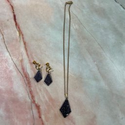 092 Amethyst & Sugar Druzy Gemstone Vintage Necklace With Matching Earrings