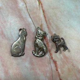 095 Lot Of Three Sterling Silver Cat Brooches/Pendants