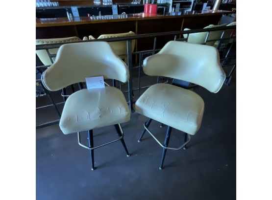 60s West 5  Swivel  Pale Yellow Tall Bar Stools  Pair (2) Set #5
