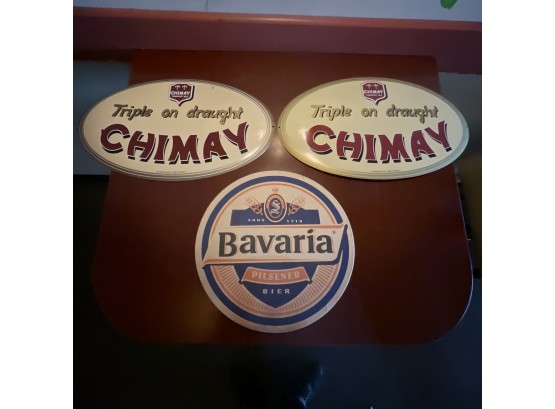 Vintage Lot Of 3 Beer Signs Chimay X2/ Bavaria X1