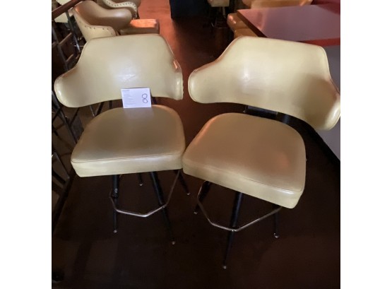 Vintage  60s West 5  Swivel  Pale Yellow Tall Bar Stools  Pair (2) Set #8
