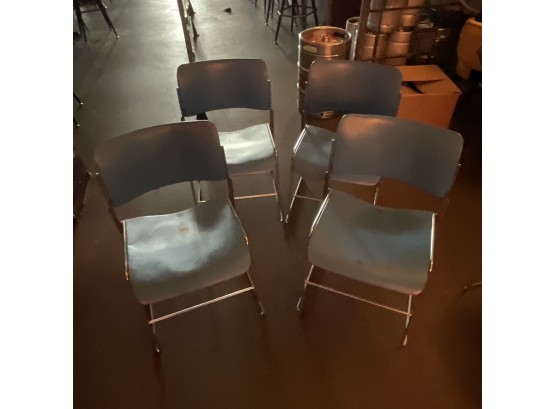 Vintage Set Of 4 /70s Pale Blue David Rowland Metal Chairs