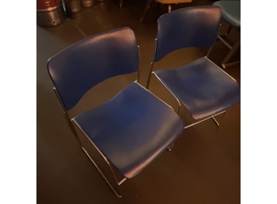 Vintage Set Of 2/70s Darker Blue David Rowland Metal Chairs