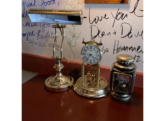 Lot Of 3 Brass Items Kundo Clock, Lamp, Lantern