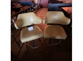 Vintage  60s West 5  Swivel  Pale Yellow Tall Bar Stools  Pair (2) Set #11