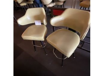 Vintage  60s West 5  Swivel  Pale Yellow Tall Bar Stools  Pair (2) Set #15
