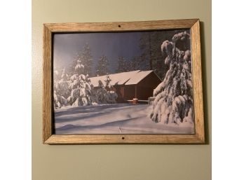 Vintage Print NW Snowy Cabin / Men's Restroom