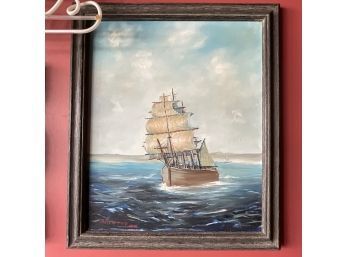 Vintage Chris W. Tarp 1983 Ship Oil Painting