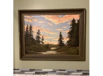 Vintage NW Landscape Painting By Jinx / Men's Restroom