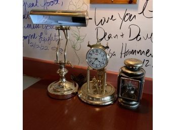 Lot Of 3 Brass Items Kundo Clock, Lamp, Lantern