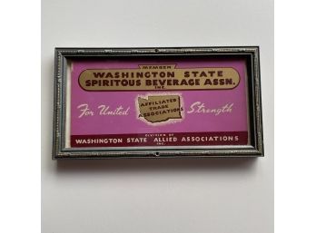 Framed Authentic Washington State Spiritous Beverage Assn Membership