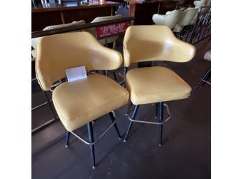 Vintage  60s West 5  Swivel  Pale Yellow Tall Bar Stools  Pair (2) Set #6
