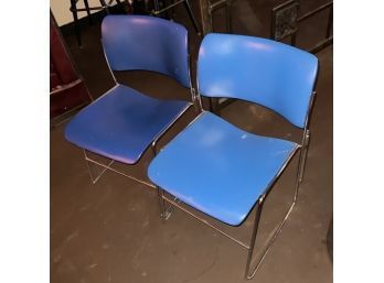 Vintage Set Of 2/ 70s Darker Blue David Rowland Metal Chairs
