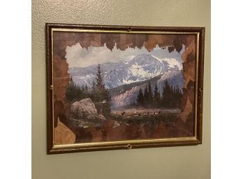 Vintage Deer Mountain / Leaves Print Men's Restroom