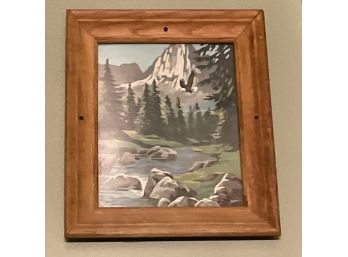 Vintage  NW Mountain/ River Framed Print/ Men's Restroom.