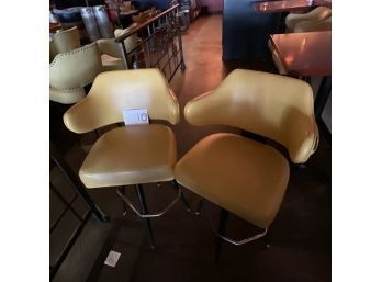 Vintage  60s West 5  Swivel  Pale Yellow Tall Bar Stools  Pair (2) Set #10