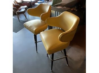 Vintage  60s West 5  Swivel  Pale Yellow Tall Bar Stools  Pair (2) Set #1