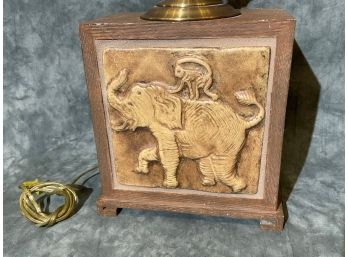 (MC109) Mid Century Wooden Elephant Lamp With Monkey On Back