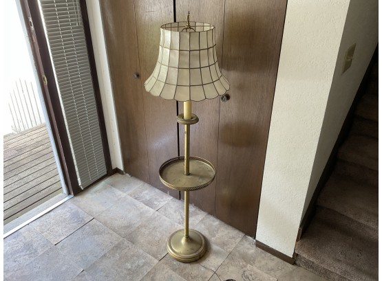1960s Vintage Brass Toned  Cocktail Lamp Table With Abalone Shell Lamp Shade