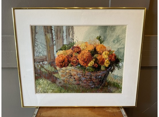 P. Tucker Mixed Media Floral Basket Painting